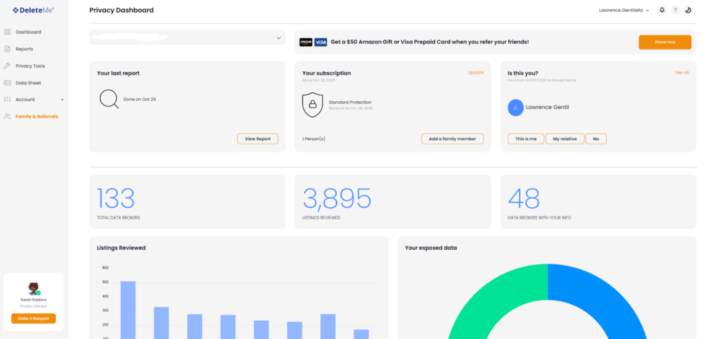 DeleteMe Dashboard