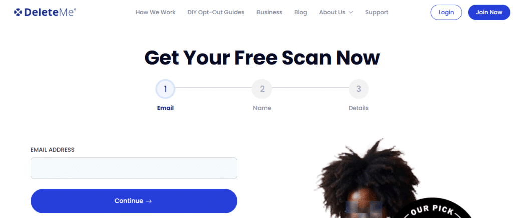 DeleteMe Free Scan Page