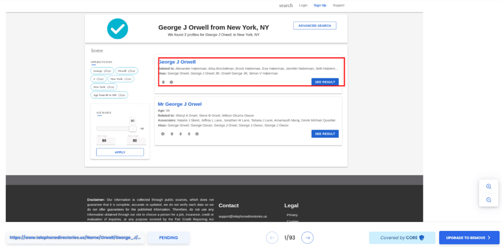 Optery Exposure Report Screenshot Viewer