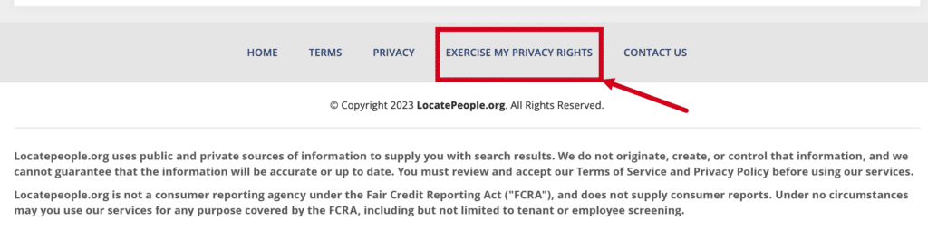 Opt Out of LocatePeople step 3