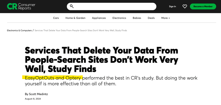 Consumer Reports Features EasyOptOuts in Blog Post Screenshot