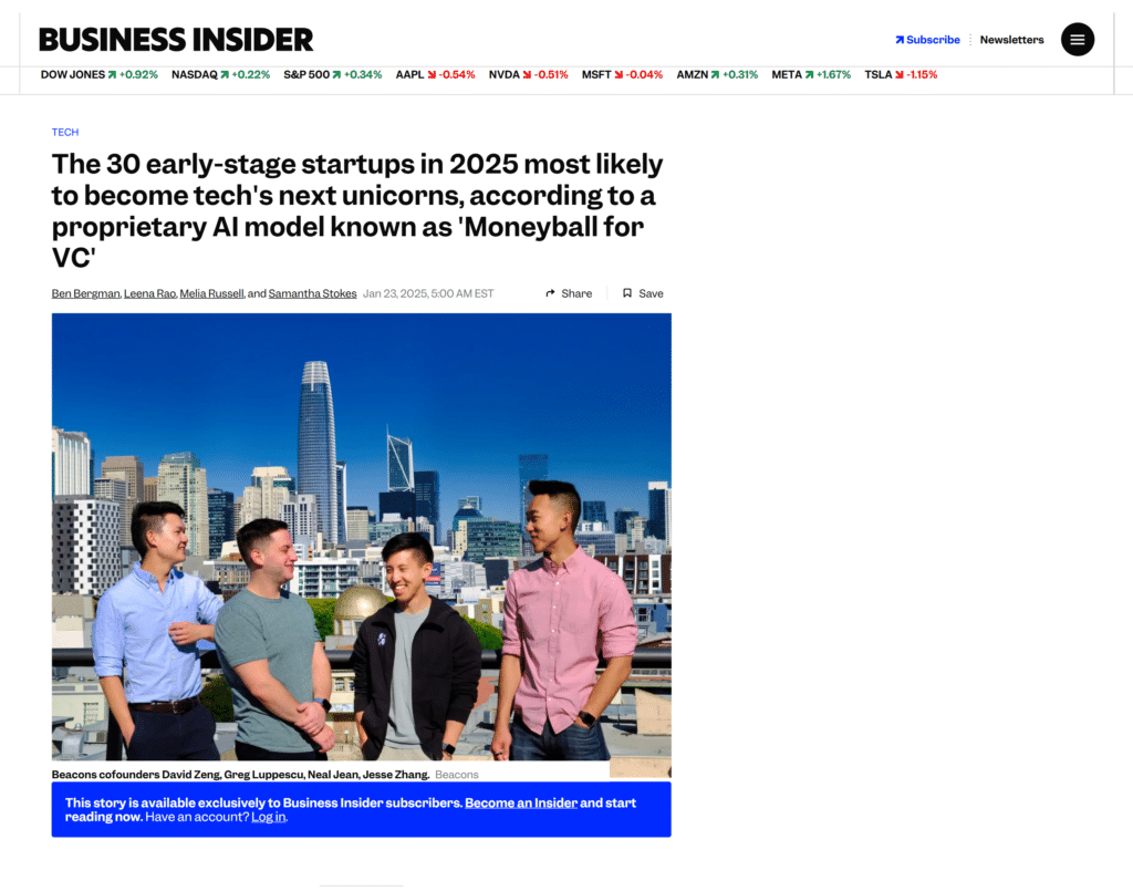 The 30 early-stage startups in 2025 most likely to become tech's next unicorns, according to a proprietary AI model known as 'Moneyball for VC'