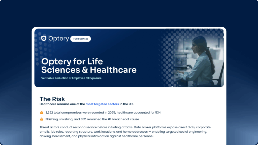 Optery for Life Sciences & Healthcare Data Sheet